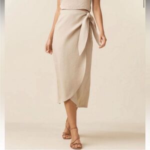 Vetta Wrap 100% Linen Tan Midi Skirt Modern Lagenlook Resort Coastal Boho